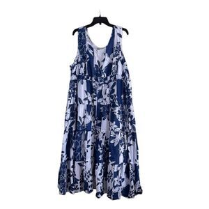 Vasna Desire Blue & White Floral Print Gauze Summer Dress Size 3X